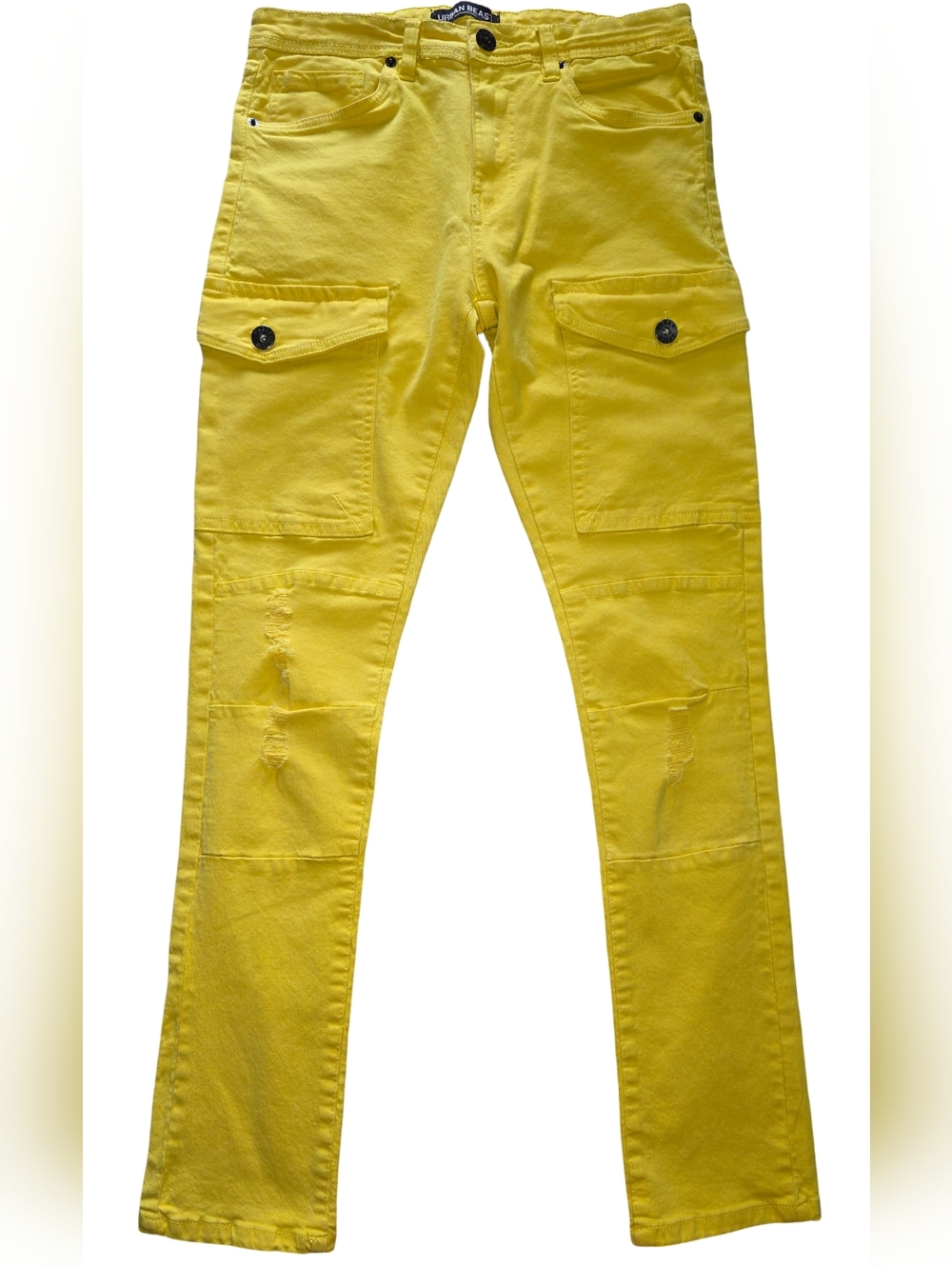 Urban Beast Yellow Cargo Stacked Slim Jeans – Size 32x32 Streetwear Bold Denim